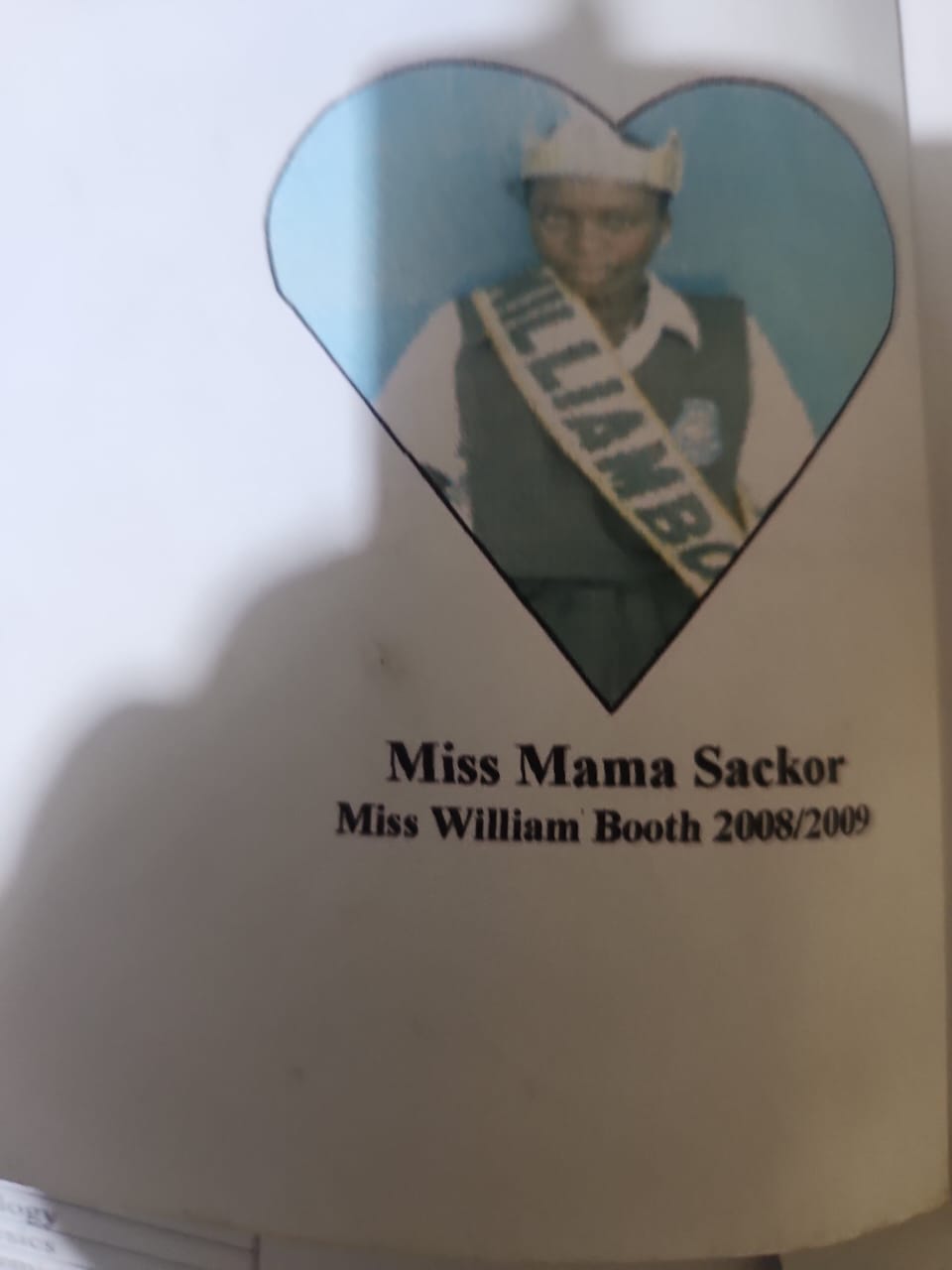 Miss Mama Sackor, Miss William Booth, 2008/2009